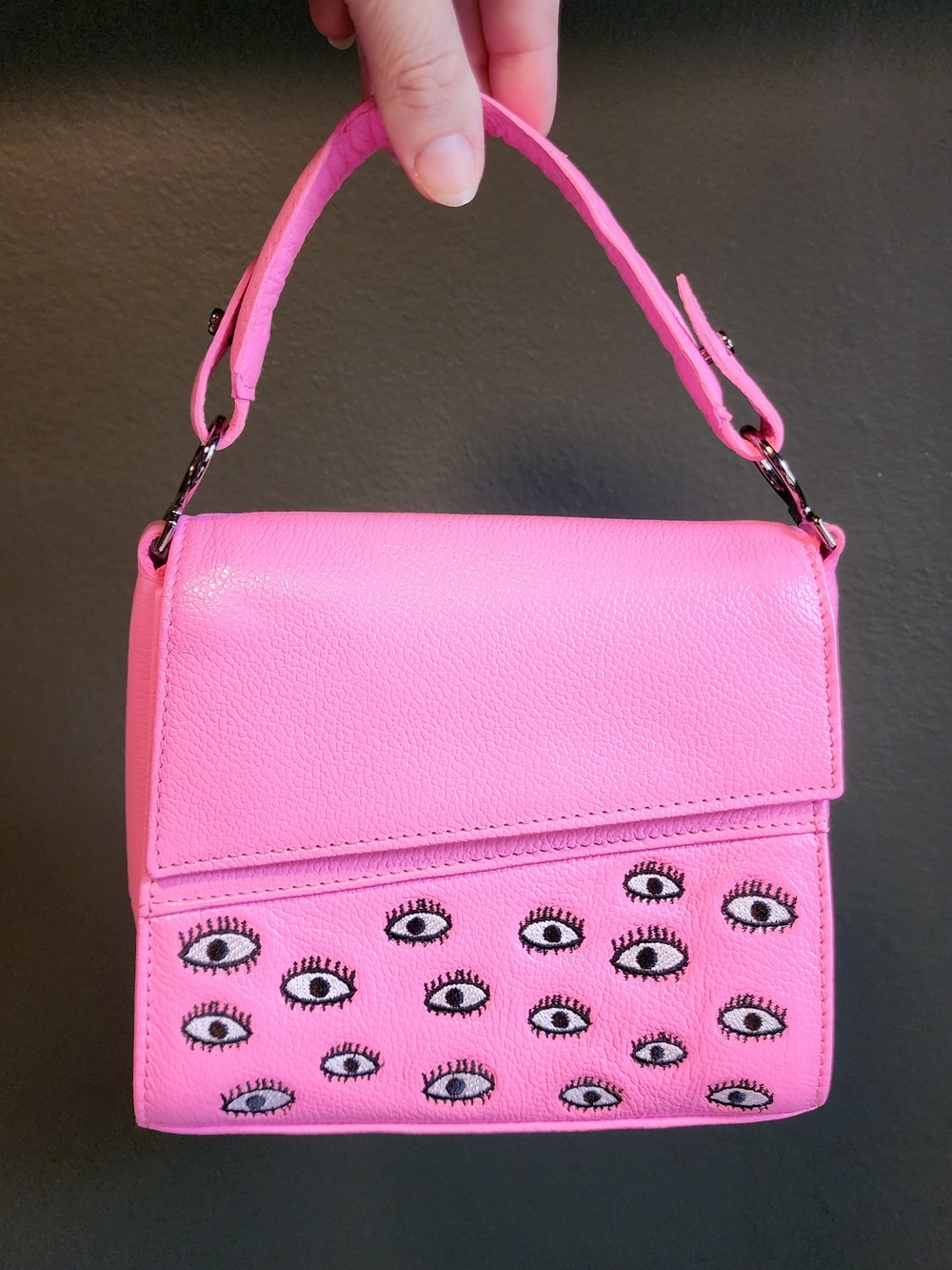 Min & Mon Pink With Eye-Embroidered Top Handle Mini Bag